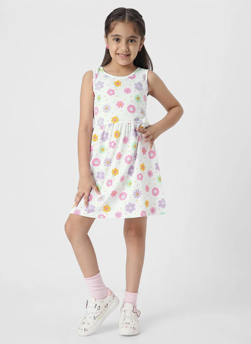Nautinati  Girls' 100% Cotton All-over Floral & Polka Dot Print Fit & Flare Dress for Women | Best Price UAE